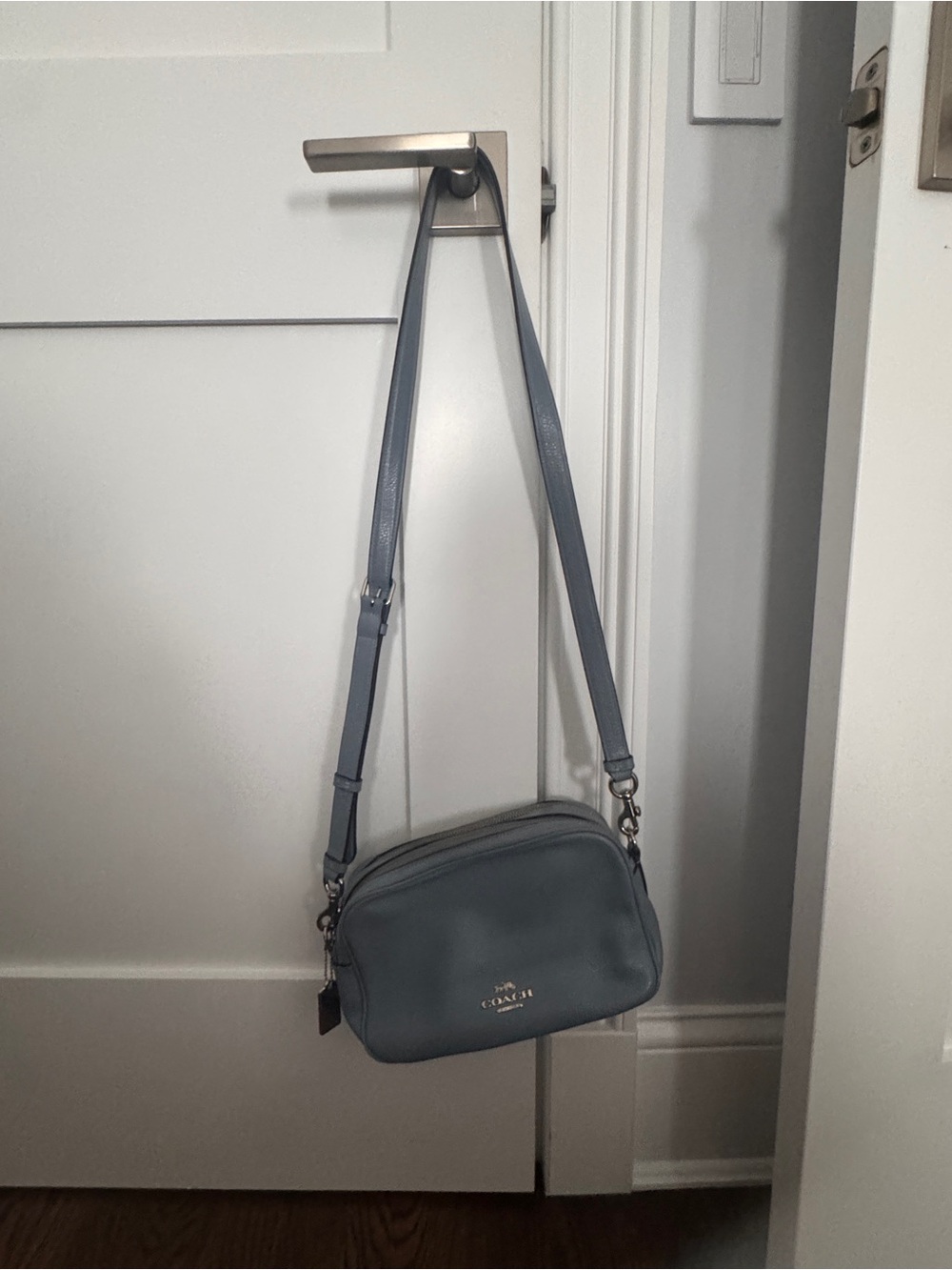 Coach Small Pebbled Leather Crossbody in Dusty Blue